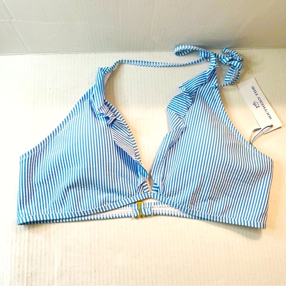 NWT Southern Tide Daisee Seersucker Bikini Top in Boat Blue Size XL